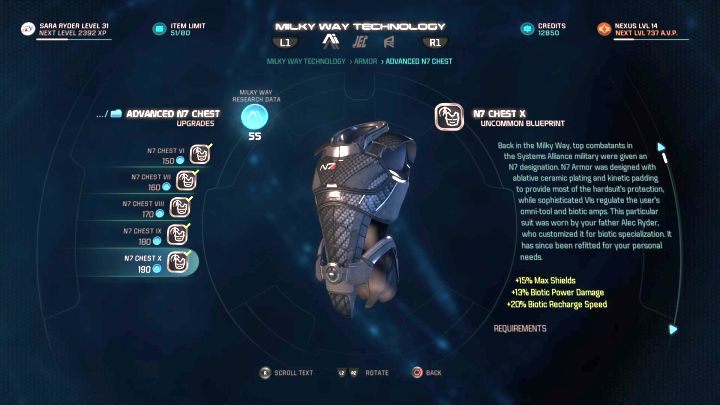 Pancerz N7 to coś, na co z sentymentem spojrzą fani poprzednich części Mass Effect. - Zdobywanie i opracowywanie schematów - Mass Effect: Andromeda - poradnik do gry