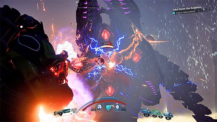 Osłabiaj przewody na głowie Architekta gdy tylko stanie się to możliwe - Jak pokonać Architekta Porzuconych na Kadarze? | Walki z bossami - Mass Effect: Andromeda - poradnik do gry