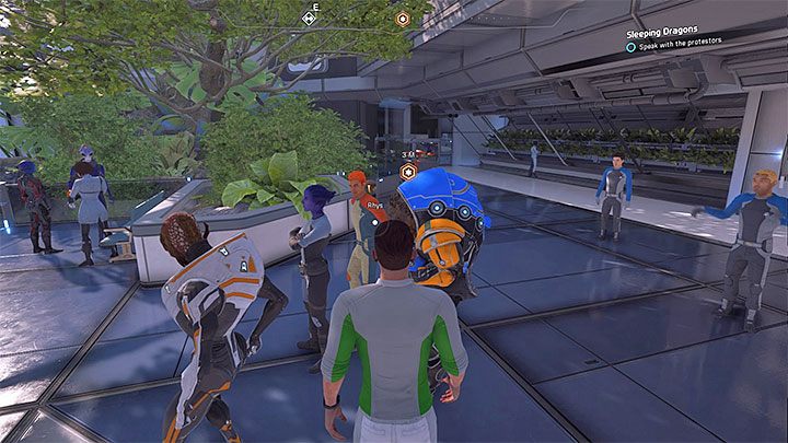 Protestujących spotkasz niedalko działu hydroponiki - Drzemiące smoki | Nexus | Zadania w Helejosie w Mass Effect Andromeda - Mass Effect: Andromeda - poradnik do gry