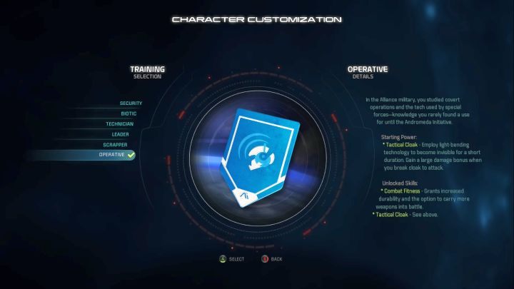 Wybór Agenta (Operative) jako treningu dla postaci. - Agent (Operative) | Bohater - Mass Effect: Andromeda - poradnik do gry