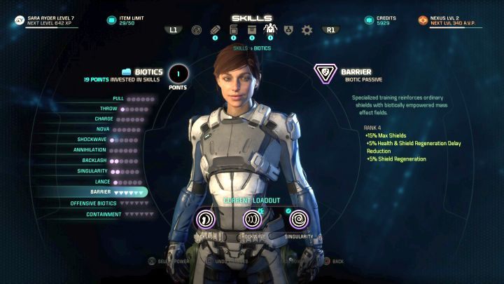 Okno rozwoju postaci gracza. - Rozwój postaci w Mass Effect Andromeda | Bohater - Mass Effect: Andromeda - poradnik do gry