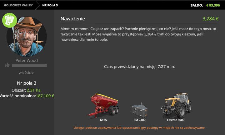 Przed potwierdzeniem chęci wykonania zadania upewnij się, czy warunki rzeczywiście ci odpowiadają - Misje w Farming Simulator 17 | Dla początkujących - Farming Simulator 17 - poradnik do gry
