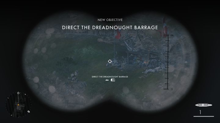 Pierwszym twoim zadaniem w tej misji jest wskazanie lornetką wyznaczonego obiektu i wciśnięcie przycisku strzału - Goniec | Opis przejścia w Battlefield 1 - Battlefield 1 - poradnik do gry