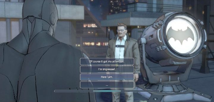 Po rozmowie z Harveyem zostaniesz przeniesiony na dach budynku, na którym czekać będzie na ciebie Gordon - Chapter 1 - State of the Union | New World Order - Batman: The Telltale Games Series - poradnik do gry
