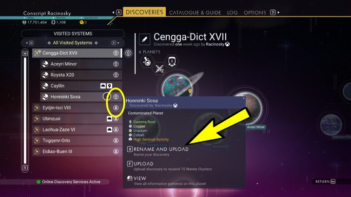 Wszystkie odkryte przez Was obiekty znajdziecie w zakładce ODKRYCIA - No Mans Sky: Jak zmienić nazwę planety, gatunku? - No Mans Sky - poradnik do gry