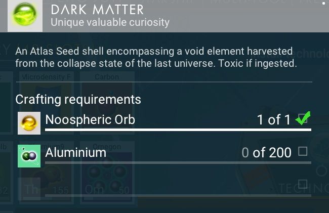 Aby stworzyć Dark Mater potrzebujesz 1 Noospheric Orb i 5 Magnetised Ferrite - No Mans Sky: Lista przedmiotów do craftingu - No Mans Sky - poradnik do gry