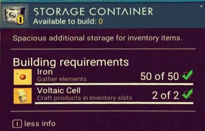 Storage Container może być zbudowany przy użyciu planu i następujących zasobów: Magnetised Ferrite (50) i Sodium (20) - Kontener magazynujący w No Mans Sky NEXT - No Mans Sky - poradnik do gry