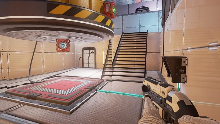 Zabieramy leżący pojemnik z wiązką ze sobą i schodzimy na dół gdzie możemy zauważyć magnes, pusty pojemnik i płytę naciskową - Chapter 4 - Opis Przejścia - The Turing Test - poradnik do gry