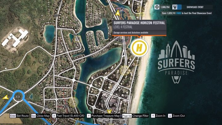 Wybierając Festiwal w dolnej części ekranu pojawia się opcja Szybkiej podróży. - Szybka podróż i Drivatary | Podstawy rozgrywki w Forza Horizon 3 - Forza Horizon 3 - poradnik do gry