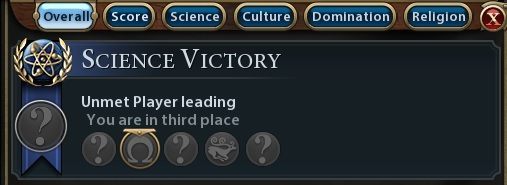 W każdej turze możesz sprawdzić, na której jesteś pozycji w rankingu dla poszczególnego typu wygranej. - Civilization 6: Sposoby na wygraną - Sid Meiers Civilization VI - poradnik do gry