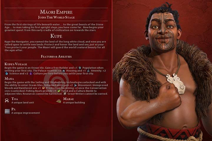 Maori to jedna z niezwykle unikalnych nacji dostępnych w grze - Civilization 6 Gathering Storm: Maorysi, Kupe, opis nacji, porady - Sid Meiers Civilization VI - poradnik do gry