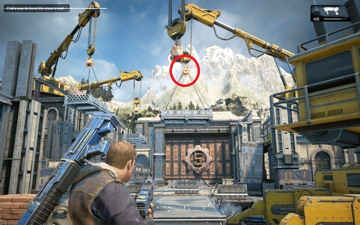 Przejdź na piętro i zestrzel uchwyt dźwigu, by utworzyć most - Akt 1:3 - Nowi znajomi | Opis przejścia Gears of War 4 - Gears of War 4 - poradnik do gry