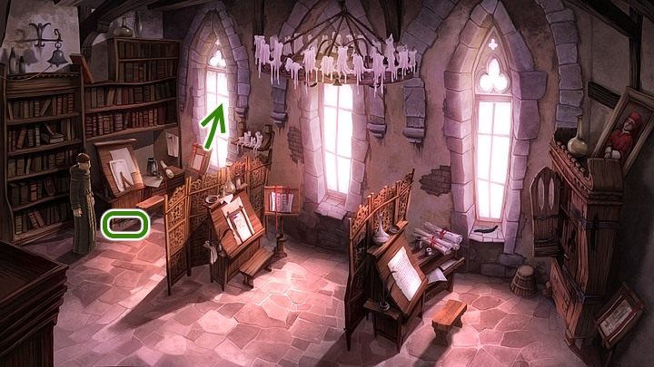 Po opuszczeniu przez Toribio sali zauważ kańczug leżący przy jego pulpicie - Rozdział drugi - klasztor św. Brygidy | Opis przejścia | Yesterday Origins - Yesterday Origins - poradnik do gry