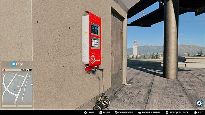 Uaktywnij skoczka i załącz hakowanie sieci żeby zlokalizować terminal obwodu zamkniętego - jest on na dachu obok billboardu - Watch Dogs 2: Malowanie, solucja, operacje poboczne - Watch Dogs 2 - poradnik do gry