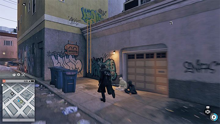 Wybierz alejkę między budynkami i dotrzyj do żółtej drabiny (powyższy obrazek), dzięki której przedostaniesz się na dach jednego z nich - Watch Dogs 2: Kluczowe dane 1-12, mapa, sekrety - Watch Dogs 2 - poradnik do gry