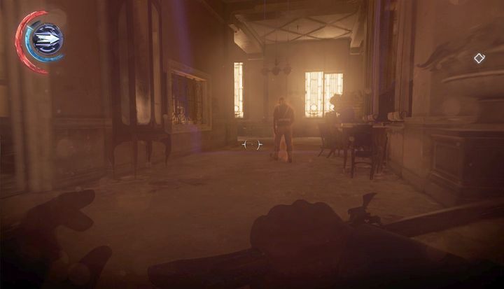 Poczekaj aż strażnik obróci się do ciebie plecami i przejdź do kuchni po lewej stronie. - Udaj się do biura dr. Hypatii | Misja 3 - Droga pani doktor | Dishonored 2 - Dishonored 2 - poradnik do gry