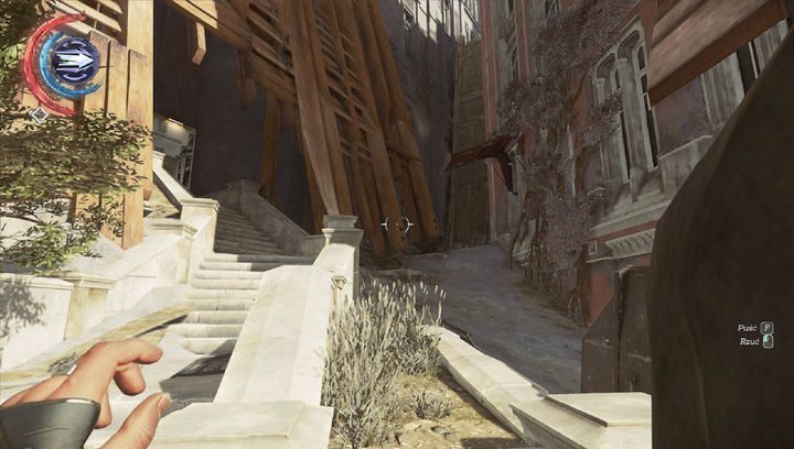Dostań się po schodach do przyczółku. - Zdobądź ciało wicerewidenta Byrnea | Misja 6 - Dzielnica pyłu | Dishonored 2 - Dishonored 2 - poradnik do gry