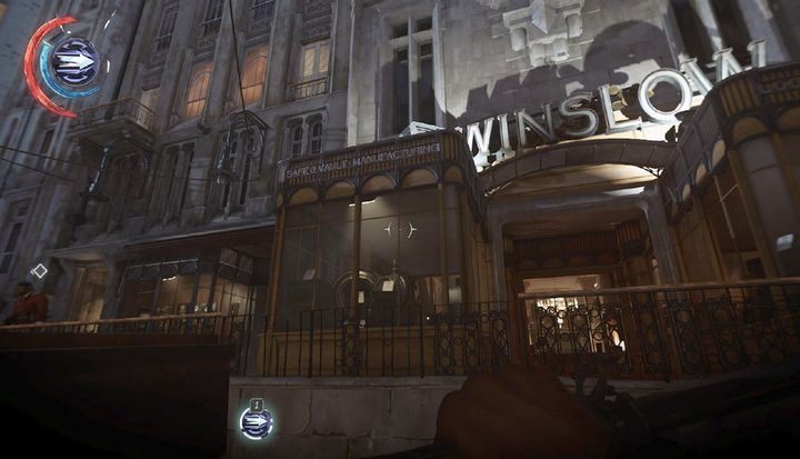 Sklep, a po prawej uliczka prowadząca na tyły sklepu. - Znajdź wejście do Wielkiego Pałacu | Misja 8 - Wielki Pałac | Dishonored 2 - Dishonored 2 - poradnik do gry