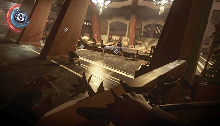 Wyeliminuj strażnika siedzącego na schodkach. - Wyeliminuj diuka Abele | Misja 8 - Wielki Pałac | Dishonored 2 - Dishonored 2 - poradnik do gry