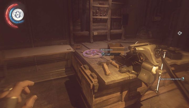 Koło zaworu znajdziesz w głównym pomieszczeniu. - Skorzystaj z kolejki w dolnej Avencie | Misja 4 - Mechaniczna rezydencja - Dishonored 2 - poradnik do gry