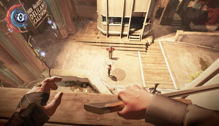 Zakradnij się pod arkady i poczekaj na dogodny moment, by uderzyć. - Pomóż sklepikarzowi (opcjonalne) | Misja 5 - Cesarskie Konserwatorium - Dishonored 2 - poradnik do gry