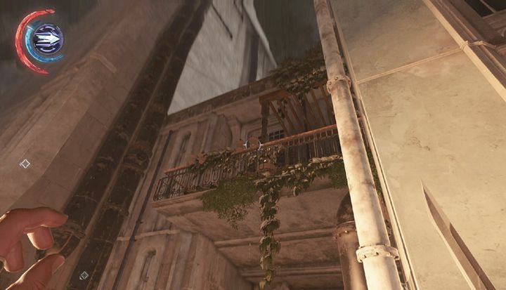 Wychyl się i wskocz na dach. Po drugiej stronie znajdziesz wiedźmy. - Pomóż sklepikarzowi (opcjonalne) | Misja 5 - Cesarskie Konserwatorium - Dishonored 2 - poradnik do gry
