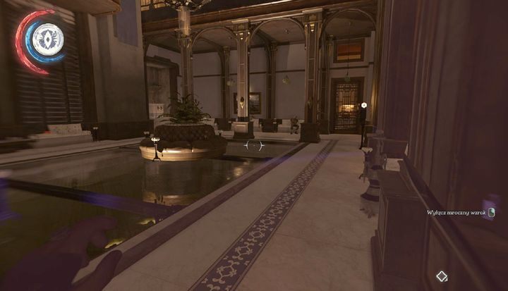 Na ławce śpi strażnik, a w pomieszczeniu po prawej stronie znajdziesz schemat. - Uwolnij Antona Sokołowa | Misja 4 - Mechaniczna rezydencja | Dishonored 2 - Dishonored 2 - poradnik do gry