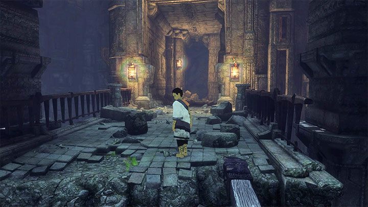 Wyjście z niebieskiej sali - Rozwiązanie zagadki z błękitnymi oparami i dalsza eksploracja ruin - The Last Guardian - poradnik do gry