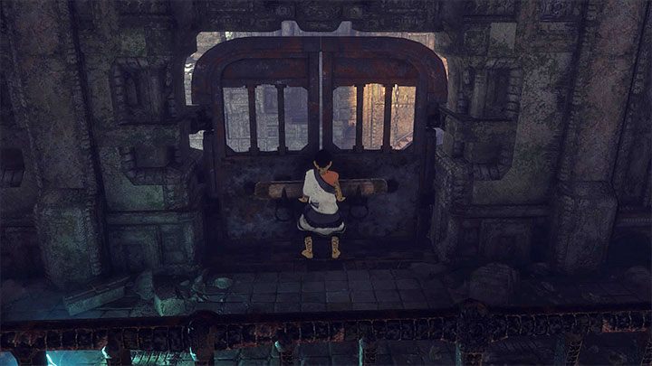 Musisz sobie teraz odblokować dostęp do poprzedniej sali, czyli tej, w której cały czas przebywa Trico - Rozwiązanie zagadki z dzbanem z niebieską cieczą | The Last Guardian - The Last Guardian - poradnik do gry