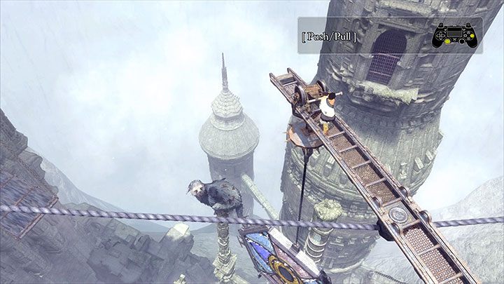 Przepchnij mechanizm, na którym wisi witraż - Wspinaczka po wieżach połączonych linami | The Last Guardian - The Last Guardian - poradnik do gry