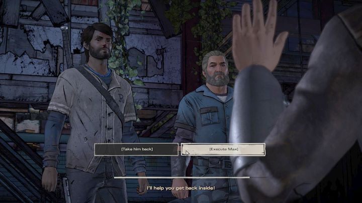 Kolejny, czyli czwarty już ważny wybór odnosi się do sytuacji Maxa, przedstawionej w rozdziale piątym - Ważne wybory | Epizod 3 - Above the Law - The Walking Dead: The Telltale Series - A New Frontier - poradnik do gry