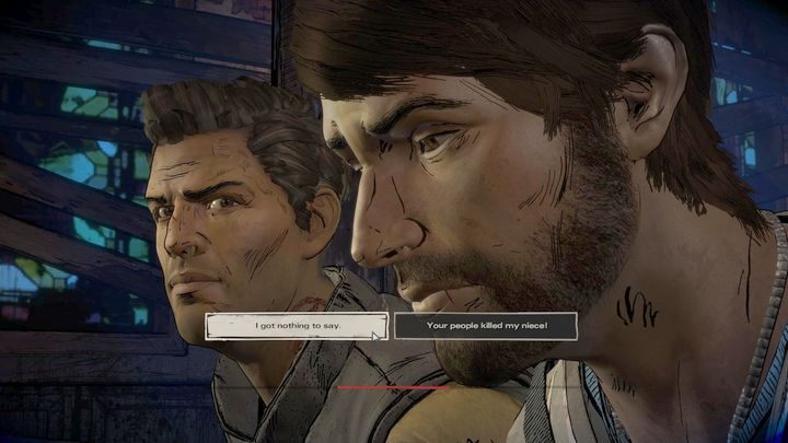 Podczas rozmowy staniesz przed pierwszym ważnym wyborem w tym epizodzie - Rozdział 3 - Shots Fired | Epizod 3 - Above the Law - The Walking Dead: The Telltale Series - A New Frontier - poradnik do gry