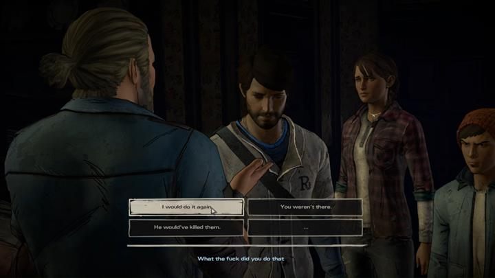 W tym momencie chłopak nie wytrzyma i wykrzyczy, że zabiłeś Conrada - Rozdział 5 - Smoke and fire | Epizod 4 - Thicker than Water - The Walking Dead: The Telltale Series - A New Frontier - poradnik do gry
