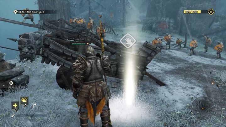 Wejdź z balistą w interakcję, by wystrzelić specjalną kładkę. - Rozdział 1.4 - Valkenheim Zimą | Opis przejścia For Honor - For Honor - poradnik do gry