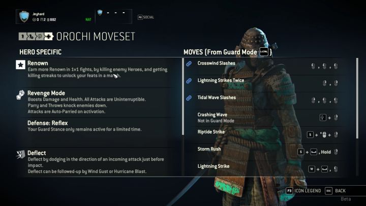 Dostępne dla postaci ciosy i modyfikatory. - Orochi w For Honor - For Honor - poradnik do gry