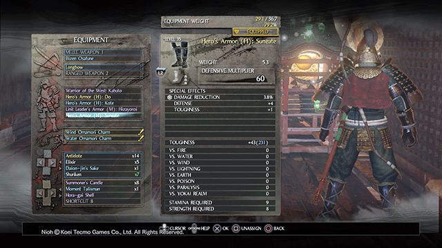 W ekwipunku całość pancerza podzielona jest na jego poszczególne elementy - NiOh: Pancerze - NiOh - poradnik do gry