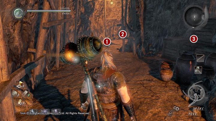 Korzystając z bliskości punktu kontrolnego warto pokonać pobliskie upiory, które nie są zbyt silne, jeśli wciągniesz je w walkę na otwartej przestrzeni - NiOh: Głęboko w ciemności (Deep in the Shadows) - solucja, opis przejścia - NiOh - poradnik do gry