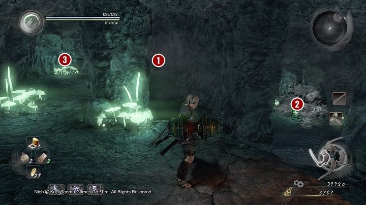 Idąc dalej korytarzem po lewej stronie będzie wnęka - NiOh: Głęboko w ciemności (Deep in the Shadows) - solucja, opis przejścia - NiOh - poradnik do gry