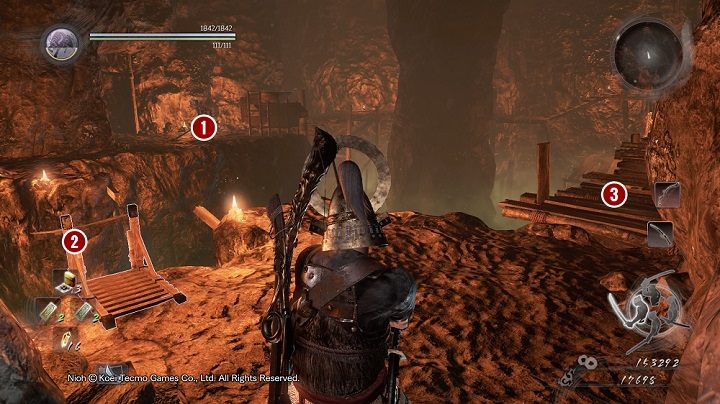 Zobaczysz przed sobą widocznego na obrazku tubylca [1] - NiOh: Upiory srebrnej kopalni (The Silver Mine Writhes) - solucja - NiOh - poradnik do gry