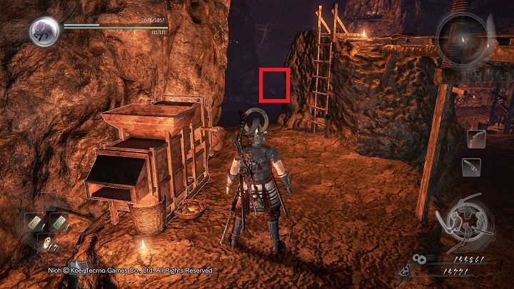 Jeśli pójdziesz w prawo to w ślepej uliczce spotkasz tubylca i trafisz na drzwi, których nie można póki co otworzyć - NiOh: Upiory srebrnej kopalni (The Silver Mine Writhes) - solucja - NiOh - poradnik do gry