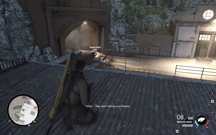 Jeden z czołgów wyjedzie niedaleko ciebie, z tunelu - Pozbądź się czołgów w lokacji Stocznia Lorino | Sniper Elite 4 - Sniper Elite 4 - poradnik do gry