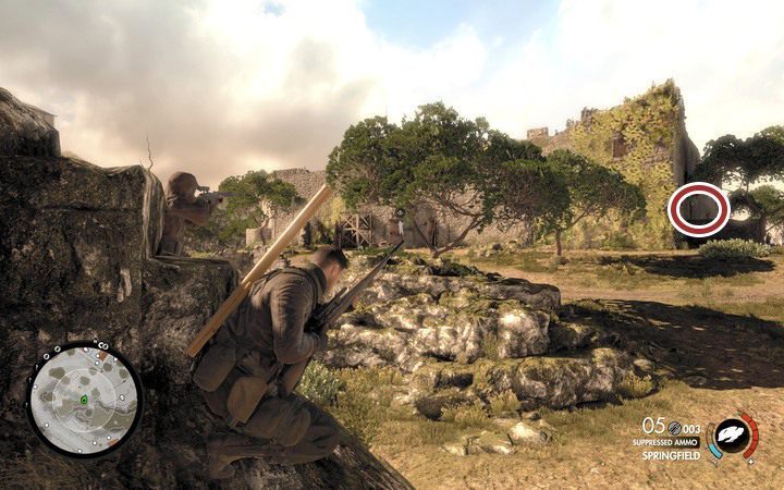 Do fortu najbezpieczniej dostać się od zachodniej strony - Walki na wzgórzu i drugie działo w lokacji Klasztor Abrunza | Sniper Elite 4 - Sniper Elite 4 - poradnik do gry