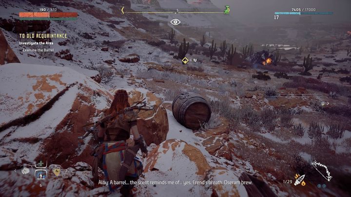 Korzystaj z Fokusa, żeby wykrywać poszczególne obiekty, które mogą naprowadzić cię na właściwy trop - Horizon Zero Dawn: Za starą znajomość (To Old Acquaintance) | Solucja - Horizon Zero Dawn - poradnik, solucja