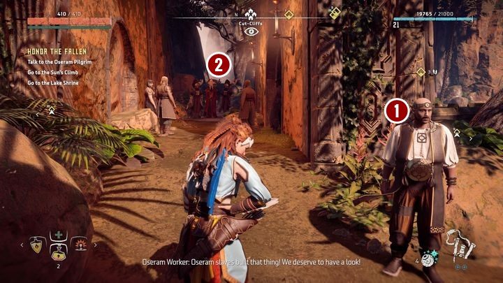 Po przybyciu na miejsce porozmawiaj najpierw z Brageldem [1], którego spotkasz przed wejściem do kaplicy - Horizon Zero Dawn: Uczcić poległych (Honor the Fallen) | Południk, solucja - Horizon Zero Dawn - poradnik, solucja