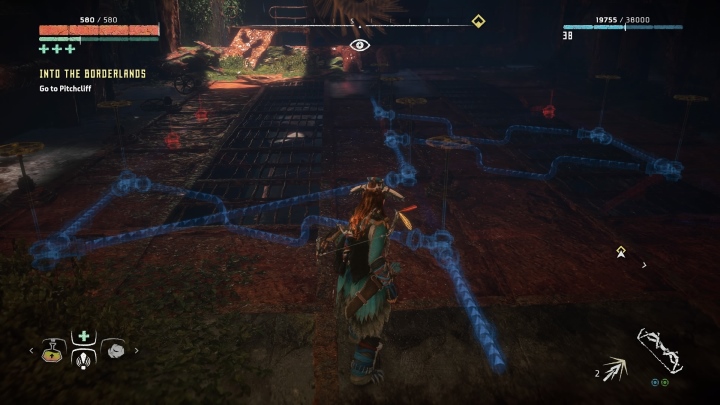 Twoim zadaniem jest poprowadzenie wody z ujścia do rury znajdującej się po drugiej stronie sali - Jak spuścić całą wodę z Siwego Łowiska w Horizon Zero Dawn The Frozen Wilds? - Horizon Zero Dawn - poradnik, solucja