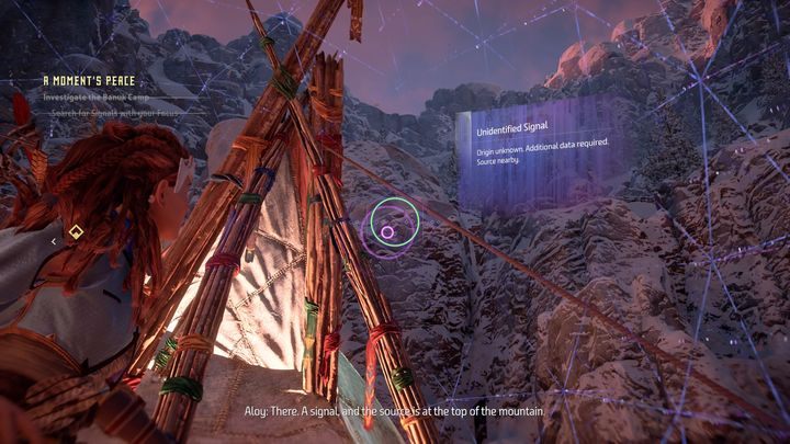 Po chwili trafisz na niezidentyfikowane źródło sygnału, które leży daleko w górach - Horizon Zero Dawn: Chwila spokoju (A Moments Peace) | Południk, solucja - Horizon Zero Dawn - poradnik, solucja