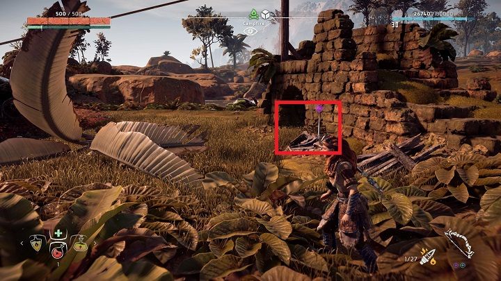 W pobliżu znacznika, przy zrujnowanym fragmencie muru, Dobrze widoczne - Horizon Zero Dawn: Starożytne naczynia - lista, mapa | Kolekcje i znajdźki - Horizon Zero Dawn - poradnik, solucja