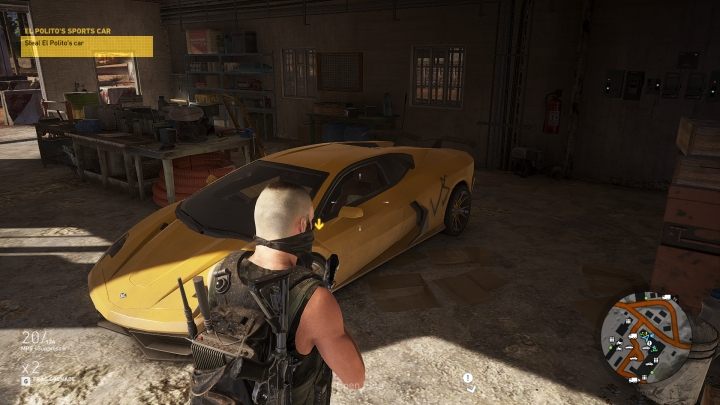 Po zakończeniu walki, w garażu umieszczonym na środku, znajdziesz żółty samochód sportowy - Sportowa fura El Polita | Misje główne w Itacua | Ghost Recon Wildlands - Tom Clancys Ghost Recon: Wildlands - poradnik do gry