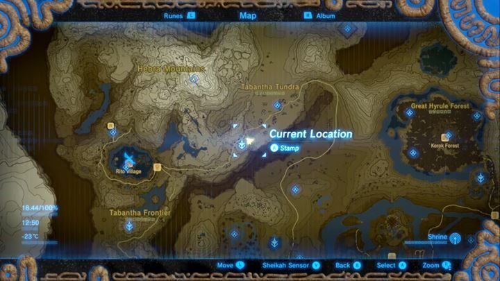 Oto lokalizacja minigierki, tuż obok Hebra Tower. - Jak najszybciej zarabiać Rupees w The Legend of Zelda: Breath of the Wild? - The Legend of Zelda: Breath of the Wild - poradnik do gry