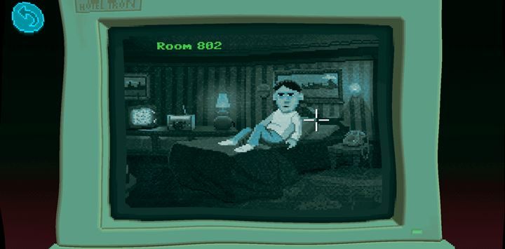 Udaj się do podglądanego gościa i zacznij straszyć w pokoju. - Part 3 - The Arrest | Opis przejścia Thimbleweed Park - Thimbleweed Park - poradnik do gry